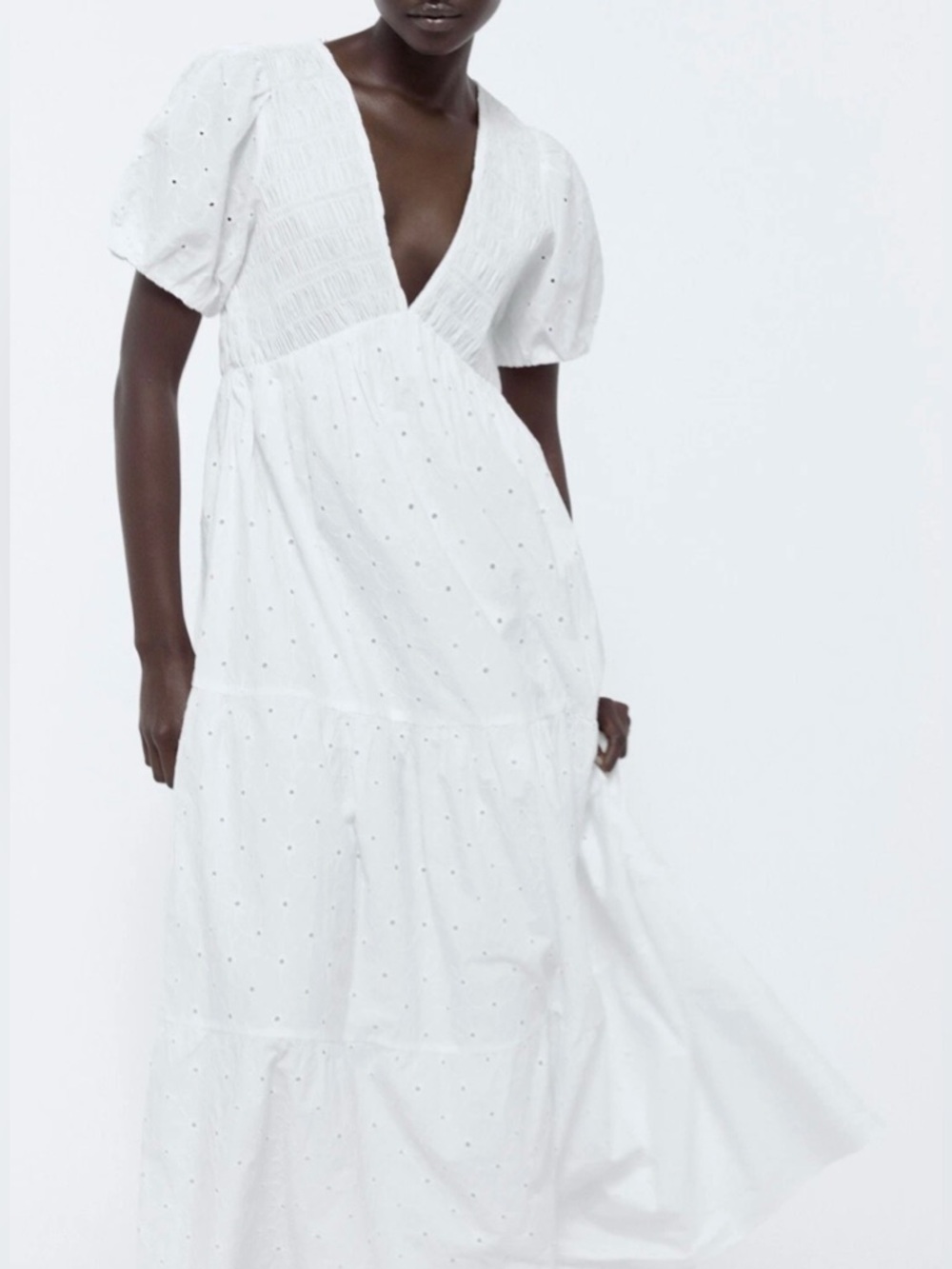 Zara White Embroidered Voluminous bohemian Casual Maxi Dress size XL - Picture 2 of 12